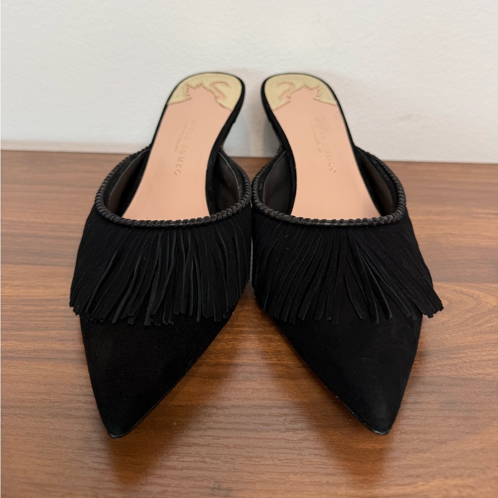 Antonio Melani x Jeniffer Sumko Black Suede Fringed Pointed Toe Kitten Heel 7M